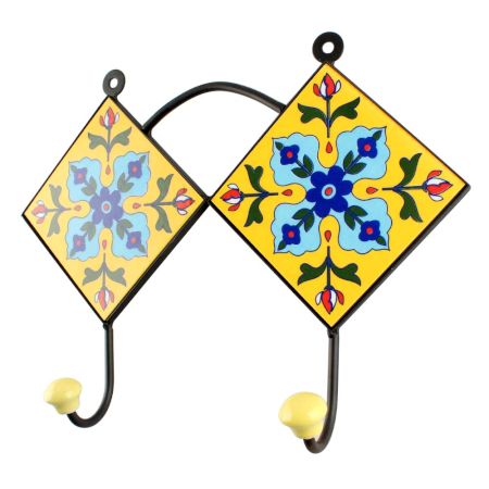 Navy Blue Ceramic Floral Tiles Hooks